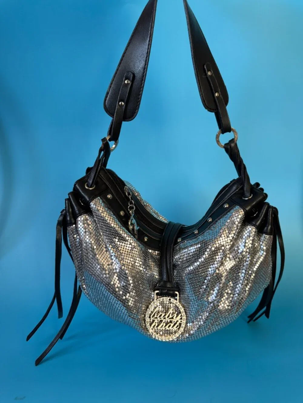 Baby Phat Y2K Silver Aluminum Metal Mesh Crescent Hobo Bag Vintage Y2K
